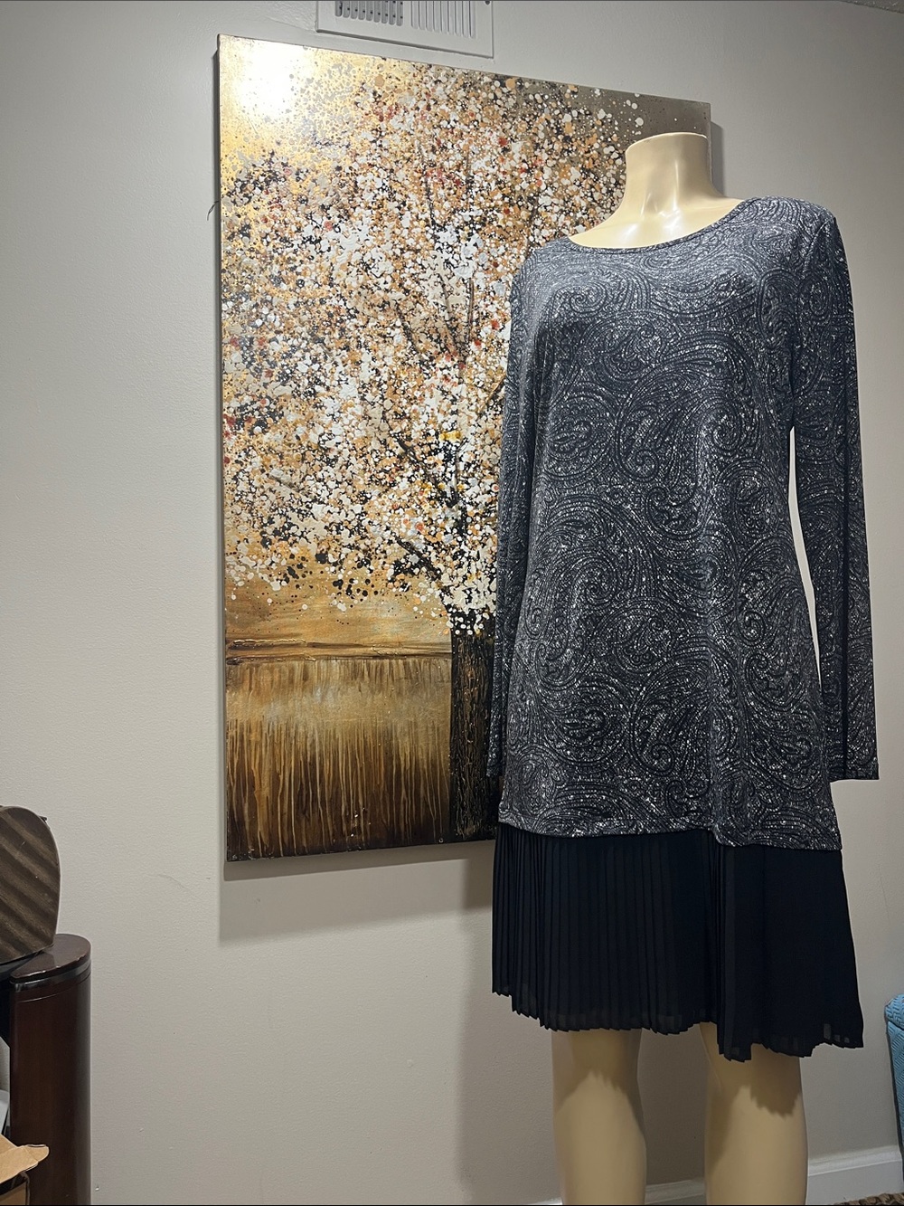 Michael Kors Gray Paisley Long-Sleeve A-Line Tunic Dress